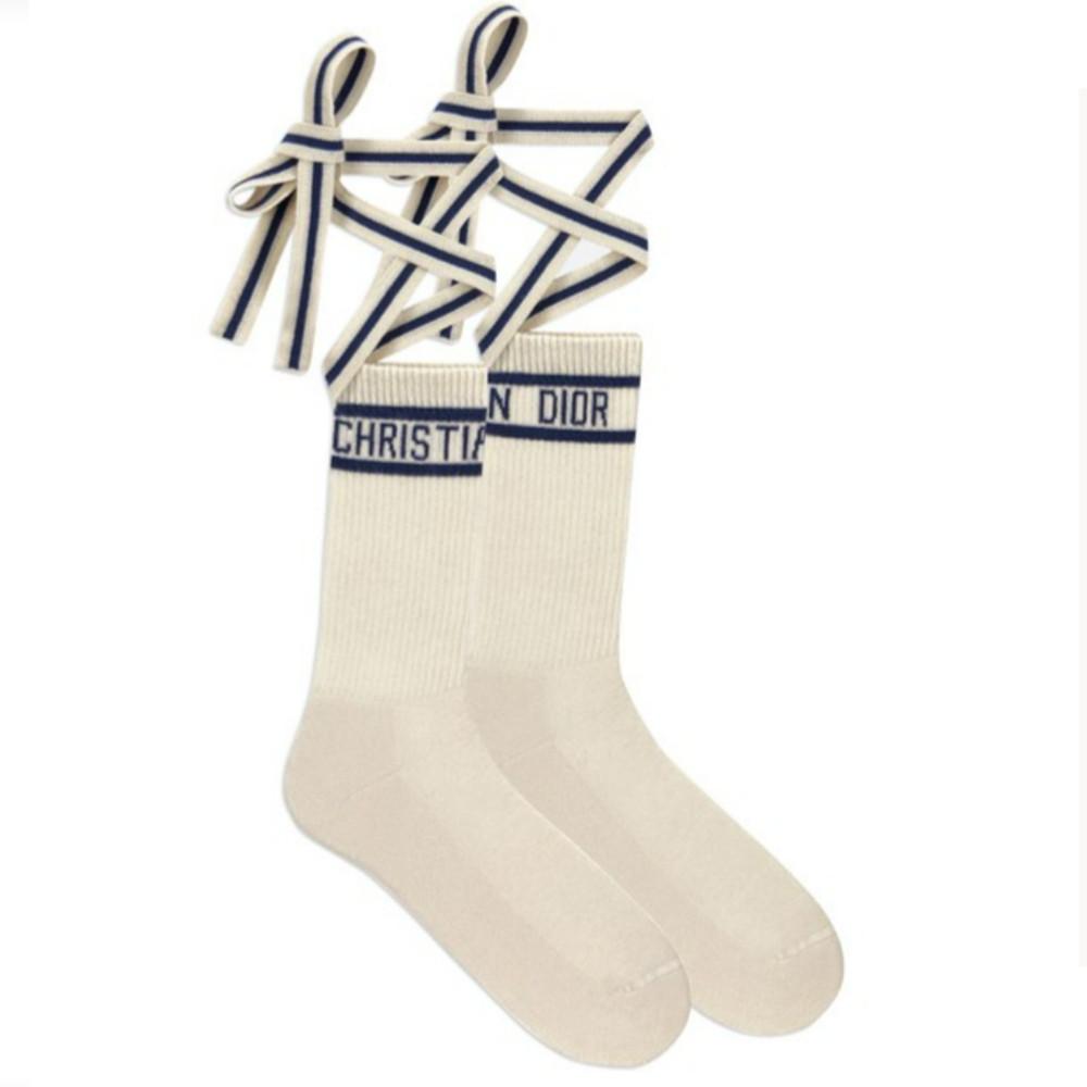 크리스찬디올 면 가죽 양말 화이트