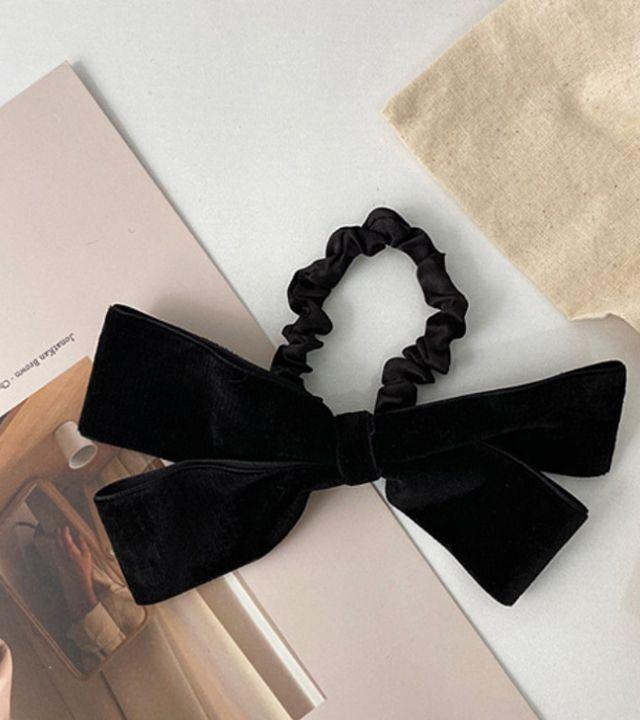 세련 벨벳 리본 헤어 곱창 머리끈