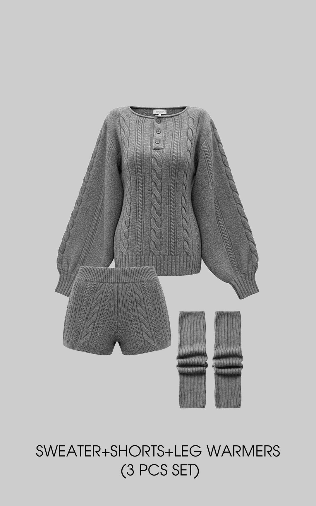 WARDEN EDGE Cable Knit Sweater & Shorts Set with Matching Leg Warmers