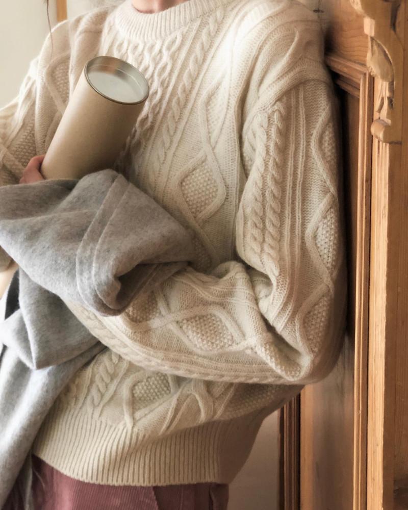 디엠버 모헨 피셔맨 니트 셔틀랜드울 케이블 꽈배기 니트