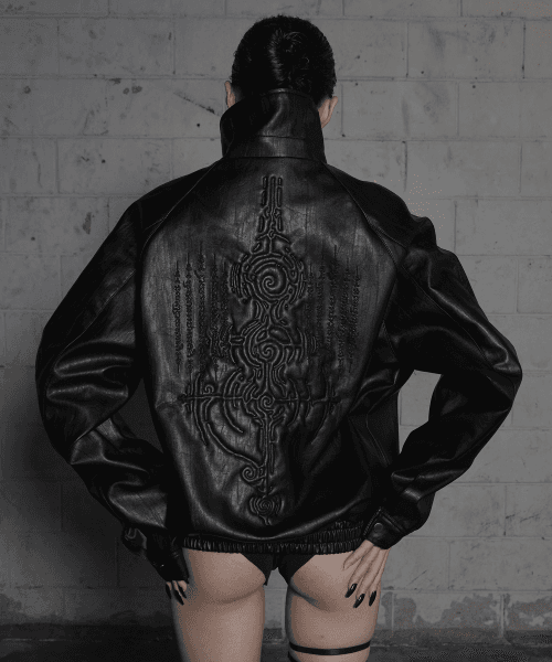 EMBO WAPPEN LEATHER JACKET BLACK