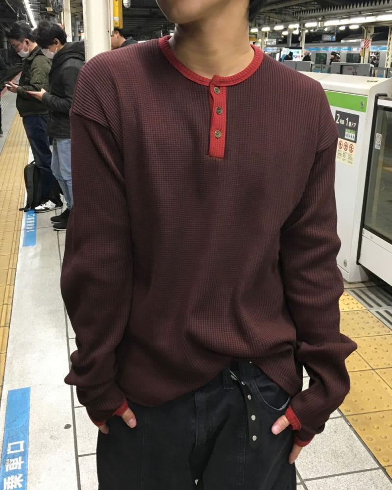 헨리넥 와플 워머 링거 티셔츠 4C