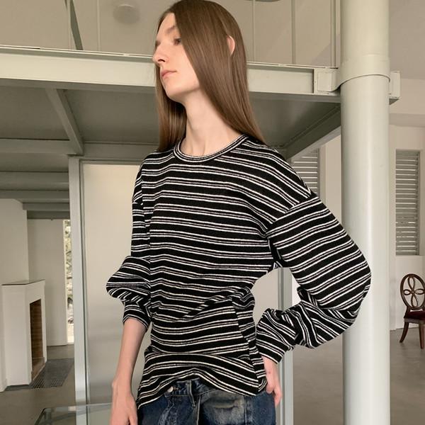 LONSLAN side-slit, waist-cinching striped knit sweater