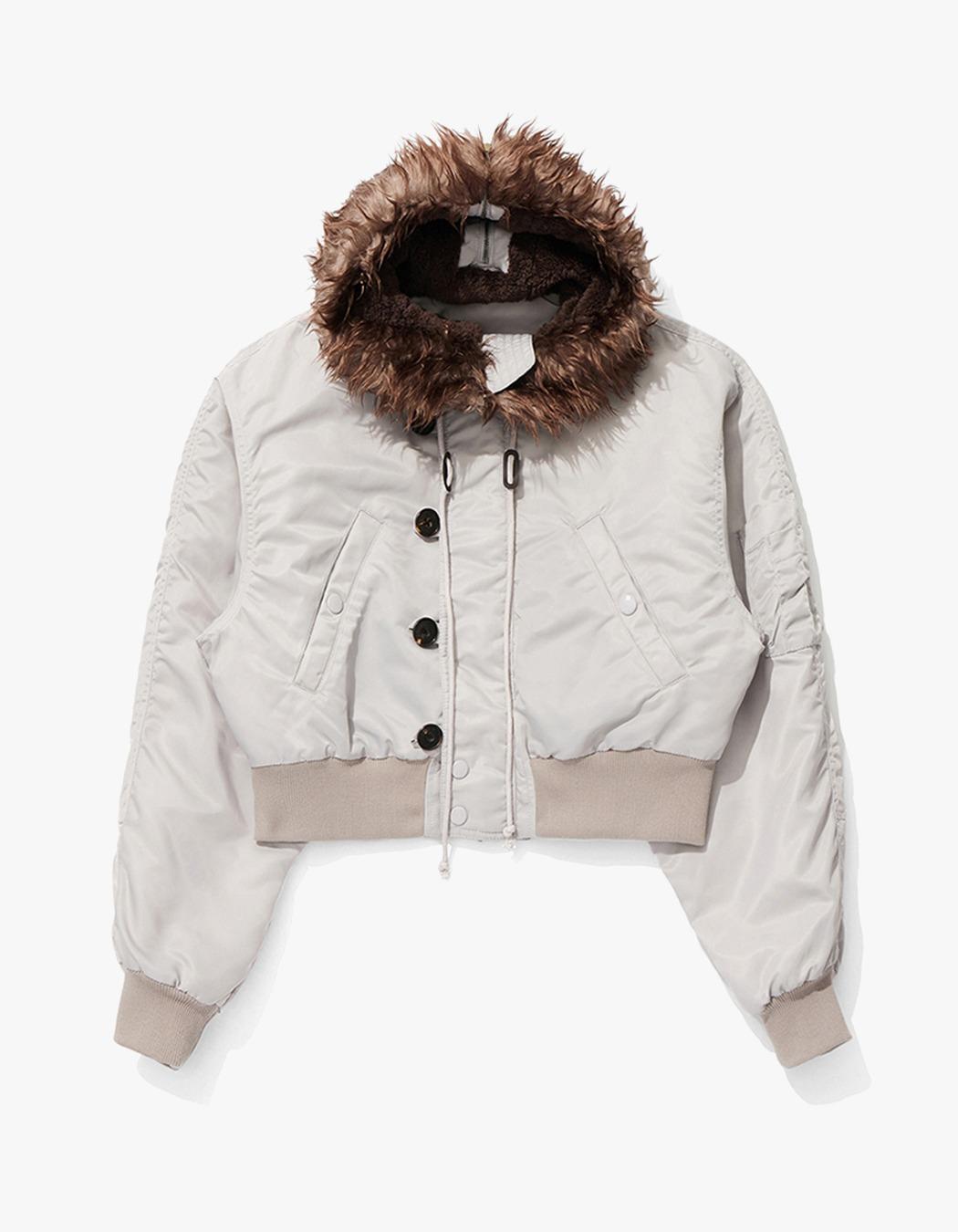 Faux Fur Zipper Hood Ma1 - Gray