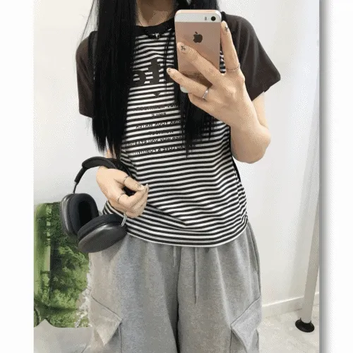 [3-4일 여유주문] rolling stripe priting T 롤링 스트라이프 나그랑 프린팅 반팔티 3color