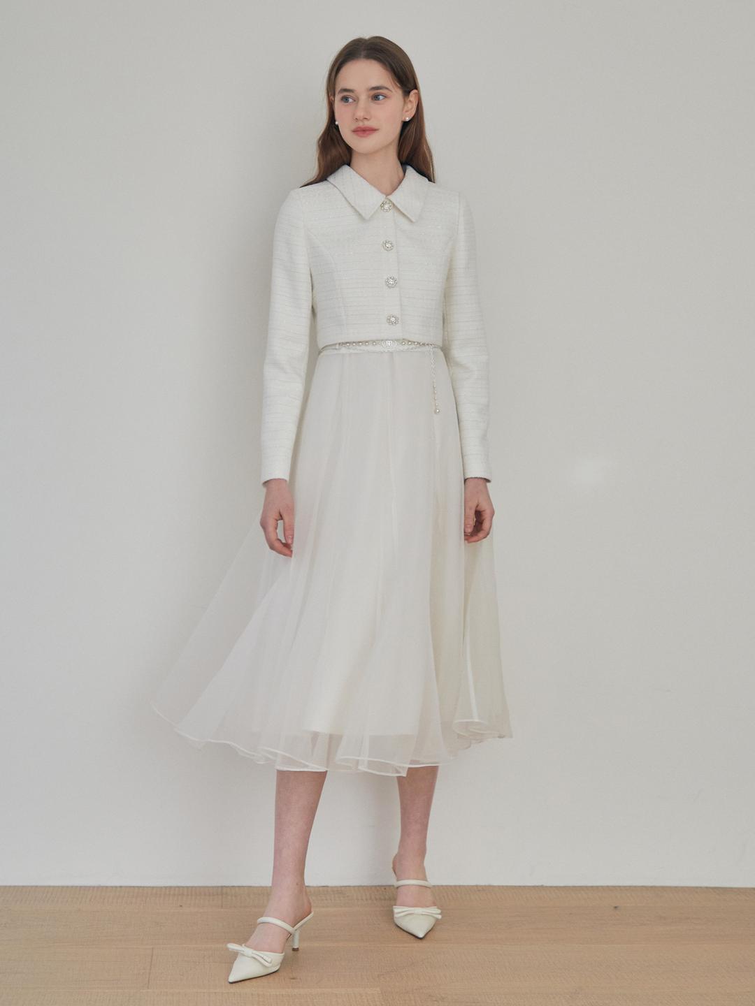 JJ지고트 오간자 배색 트위드 재킷 원피스 (CREAM) GR2A0OP231