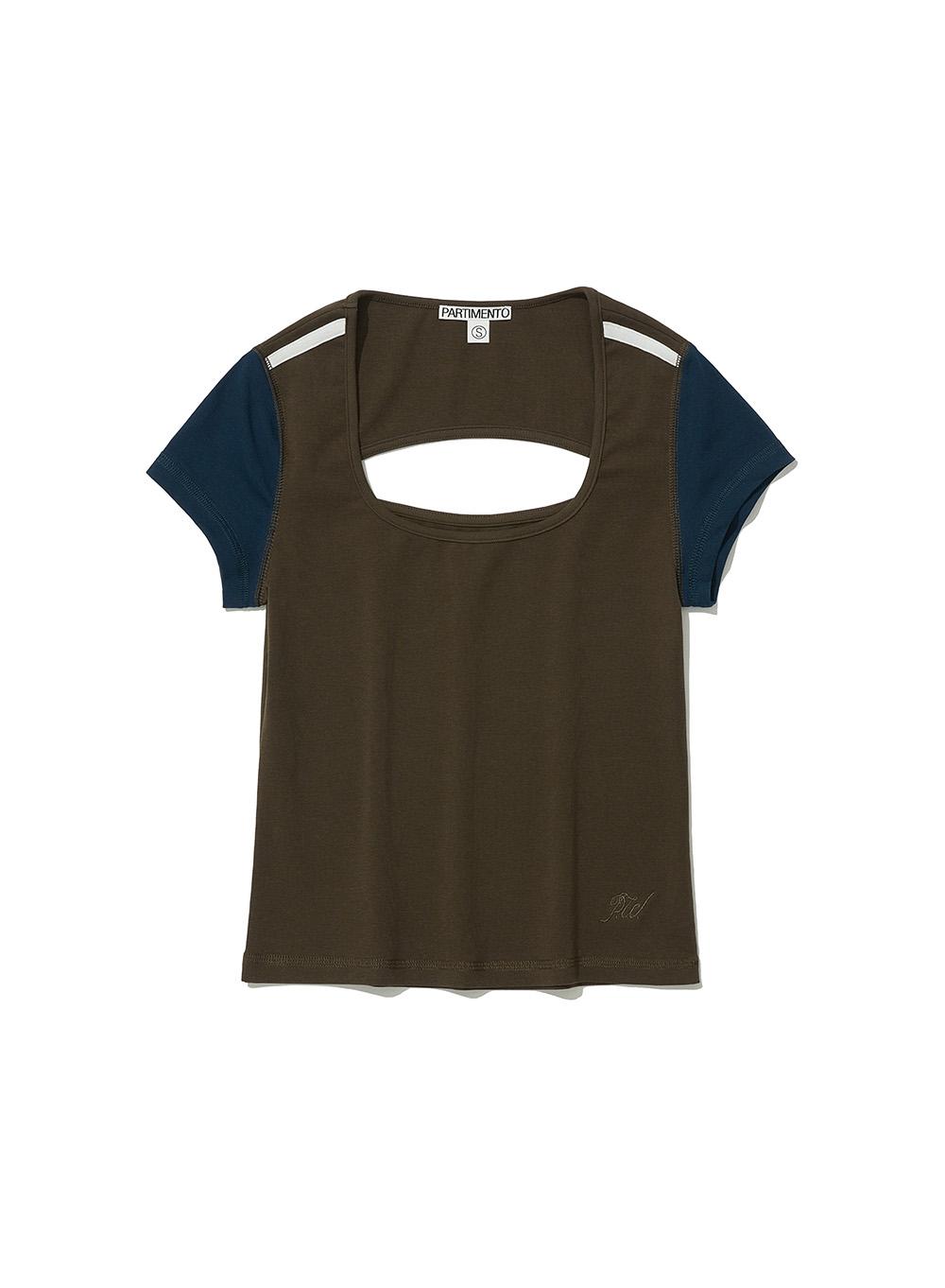 [WOMEN] CUT-OUT SCOOPNECK SHORT SLEEVE TEE_BROWN