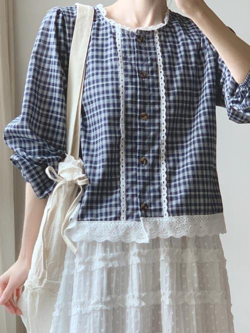 밑단 레이스 체크 bl