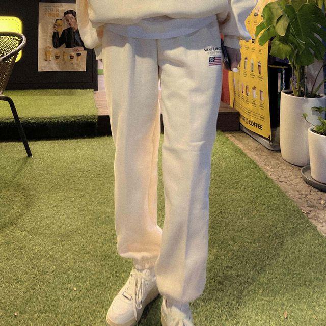 (세트 가능/봄ver추가) 남여공용 샌프란시스코 자수 레터링 루즈핏 힙 와이드 기모 조거 팬츠 바지 빅사이즈 커플 겨울 트레이닝 (3color)