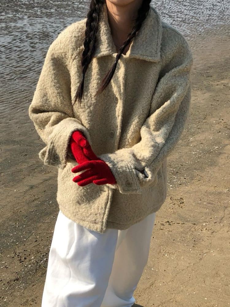 뮤트 누빔 울 부클 코트