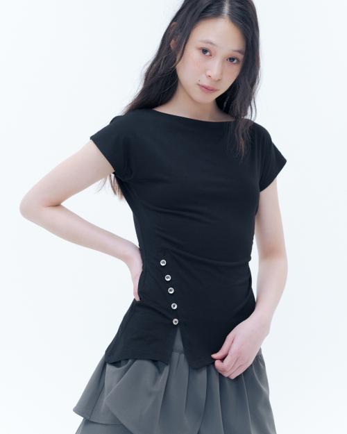 Side shirring slit top BLACK