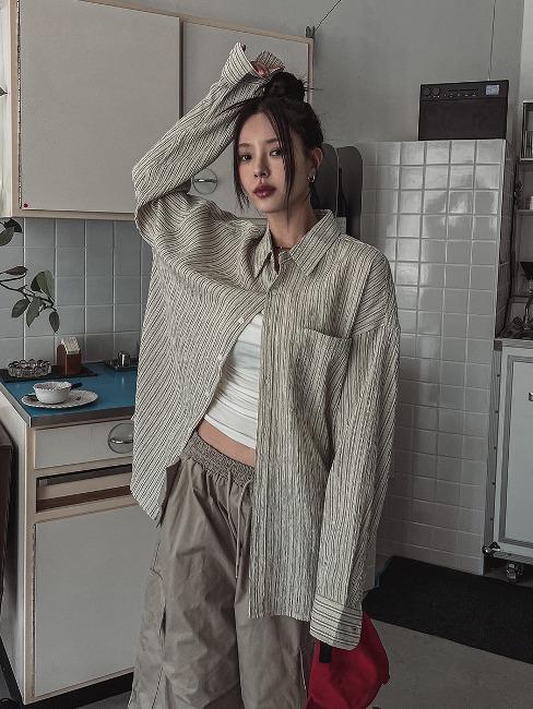 팜 스트라이프 시어서커 오버 셔츠