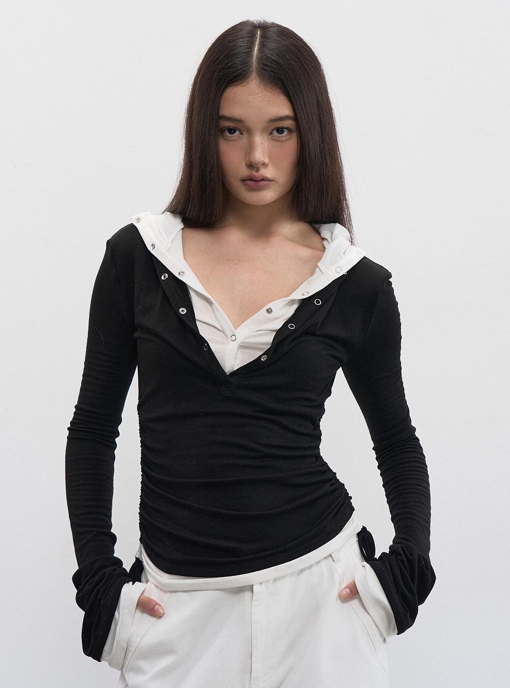 Colorblock Hooded Long Sleeve Tee (2color)