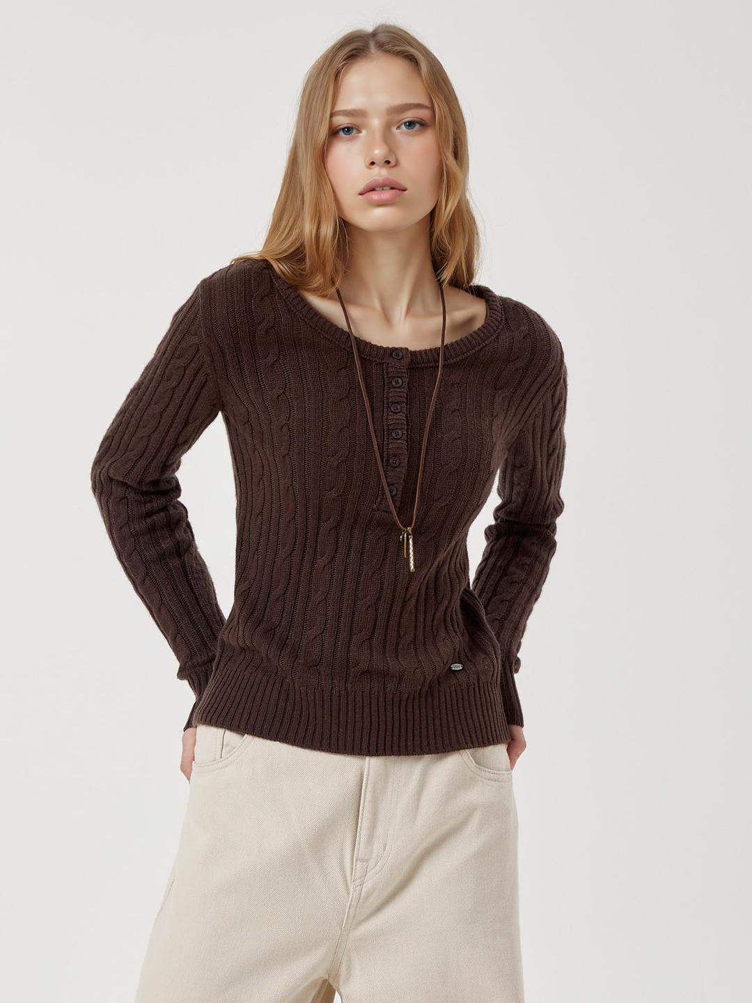 Mini Cable Henley-neck Pullover