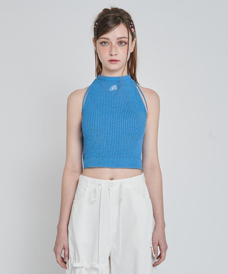 BOOKLE HALTER KNIT TOP_BLUE