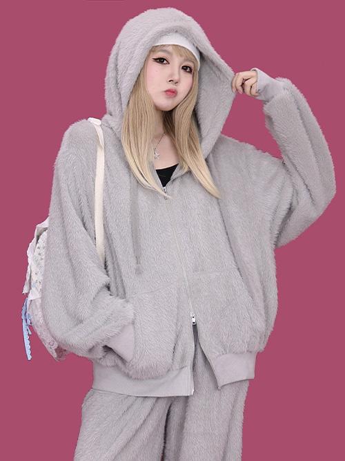 ming-ming angora hood zip-up (4color)