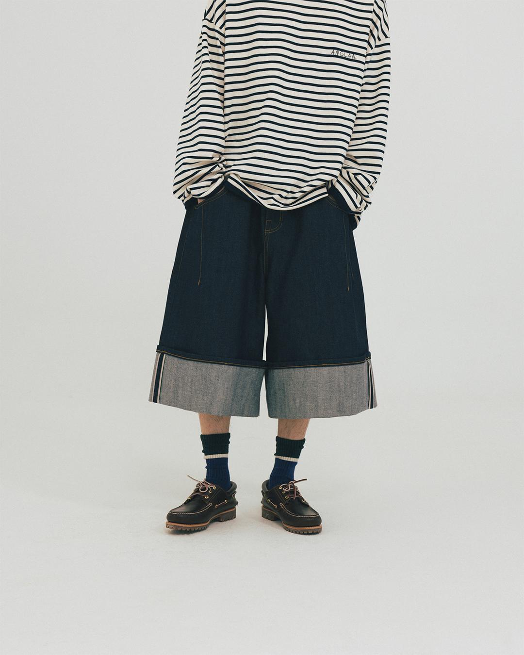 [AG] Turn-up Selvedge Denim Half Pants - Indigo