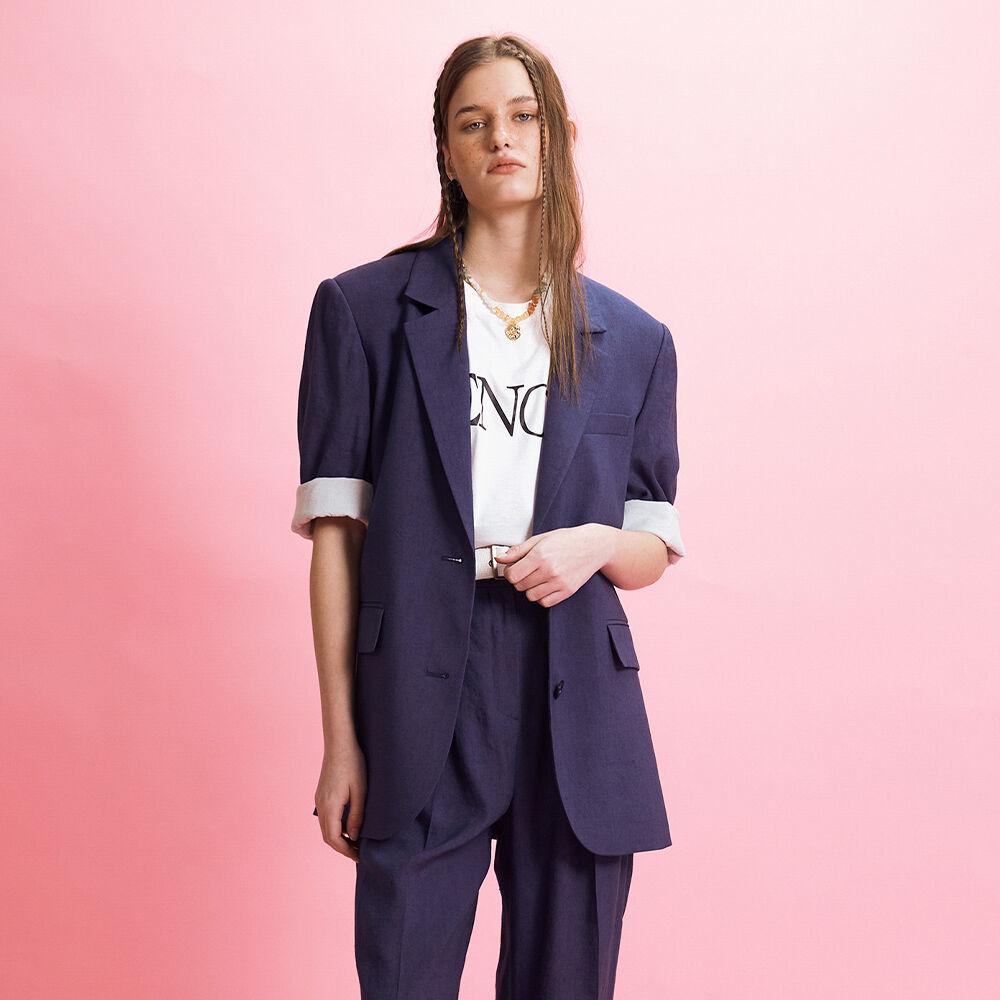 [이지혜 착용] LINEN TWO BUTTON JACKET - BLUE