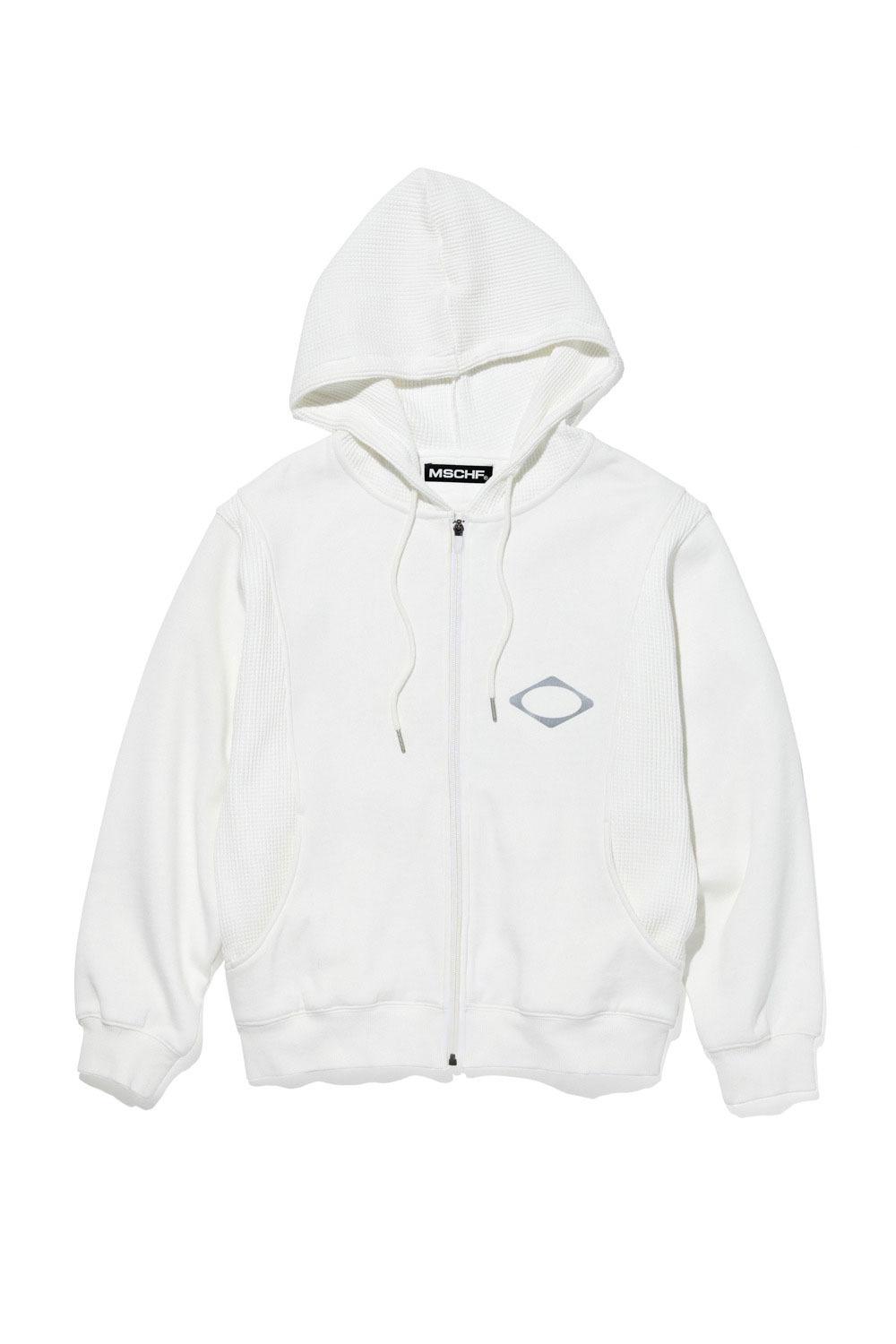 PANELED WAFFLE HOODIE_WHITE