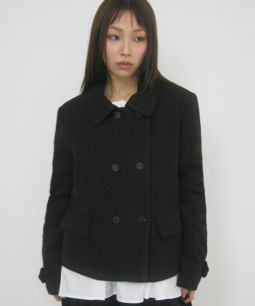 싱글 카라 더블 버튼 미니멀 클래식 윈터 크롭 코트 자켓 [블랙]