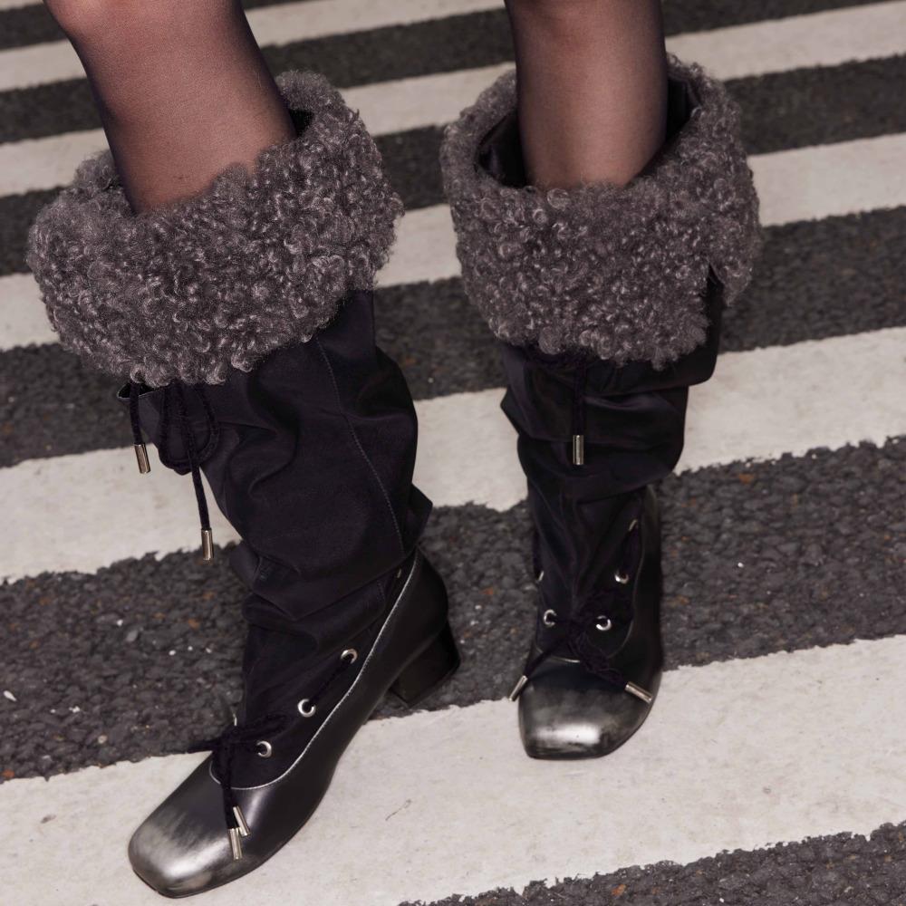 2th Desire 부츠 탈착식 퍼 스웨이드 스퀘어토 롱부츠