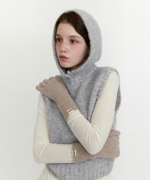 니트 바라클라바 후드 베스트 라이트 그레이