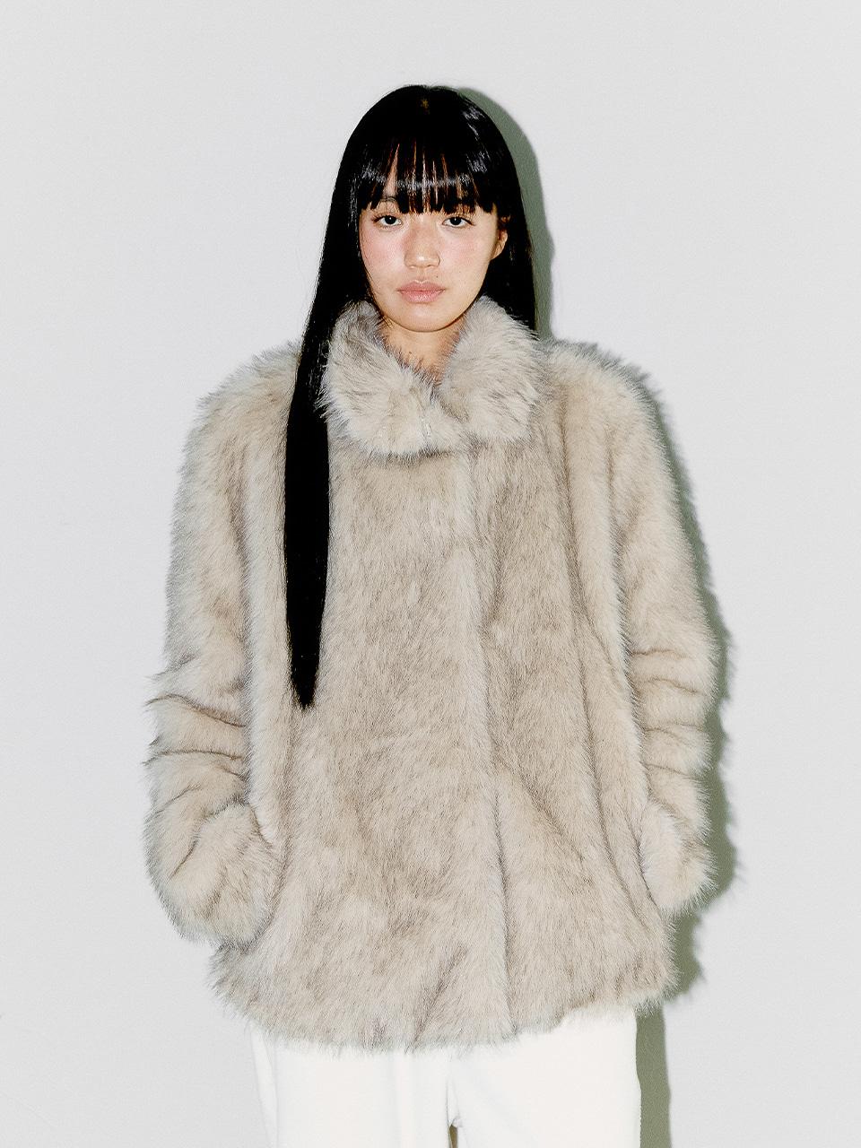 FLUFFY MIX FUR JACKET, LIGHT GRAY