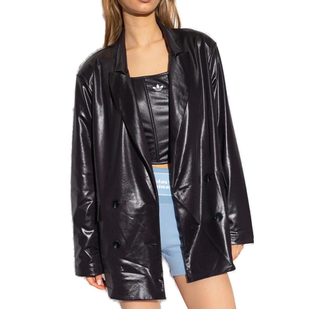 [해외] 아디다스 인조 가죽 레더 블레이저 더블 자켓 블랙 루즈핏 반코트 IQ3410