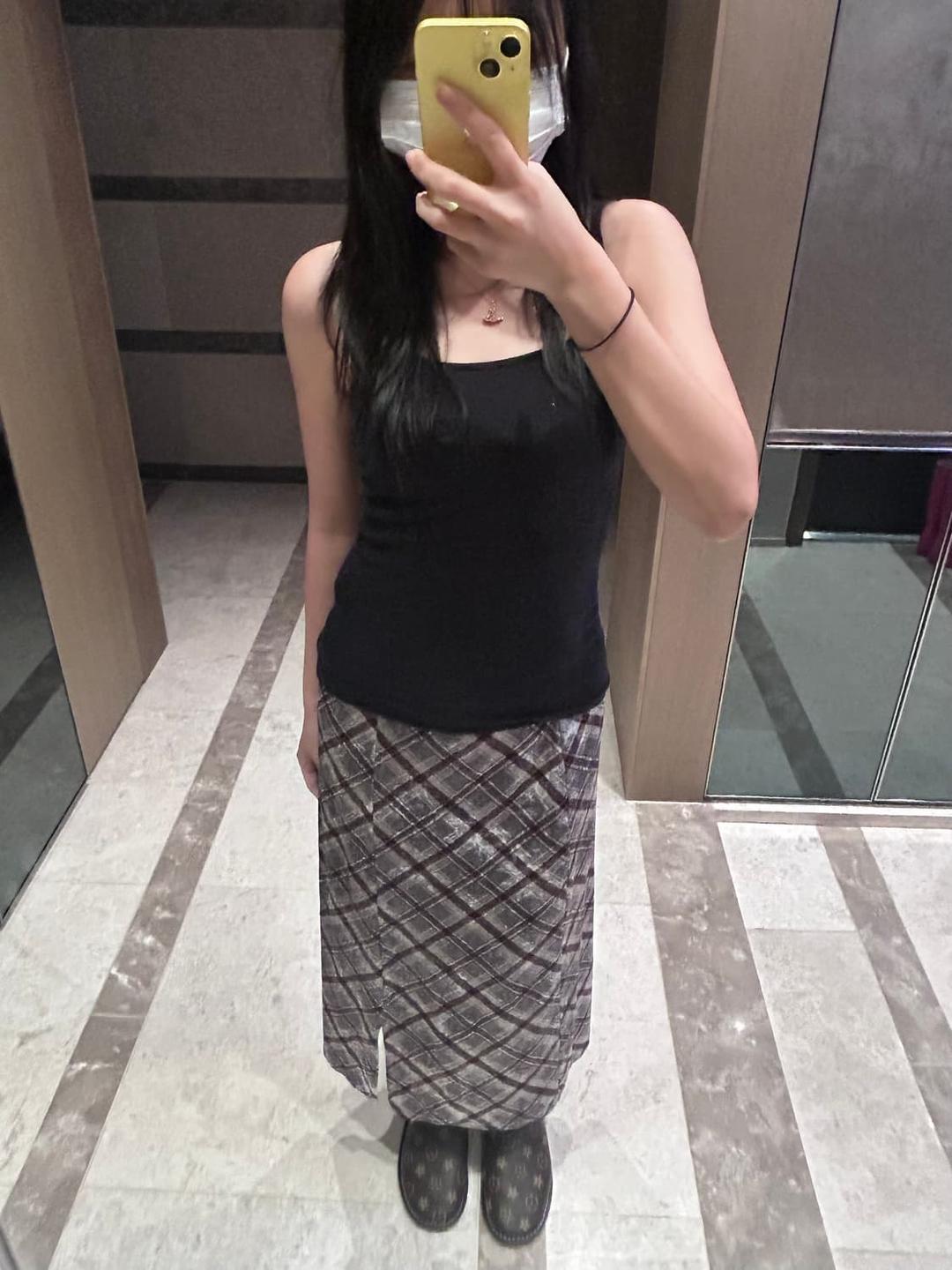 [Faerie] check velvet long skirt (gray) | 후루츠패밀리