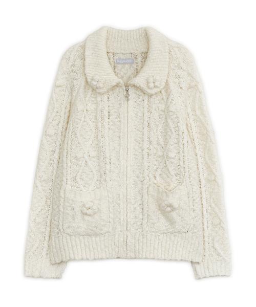 팝콘 니트 집업 (버터)