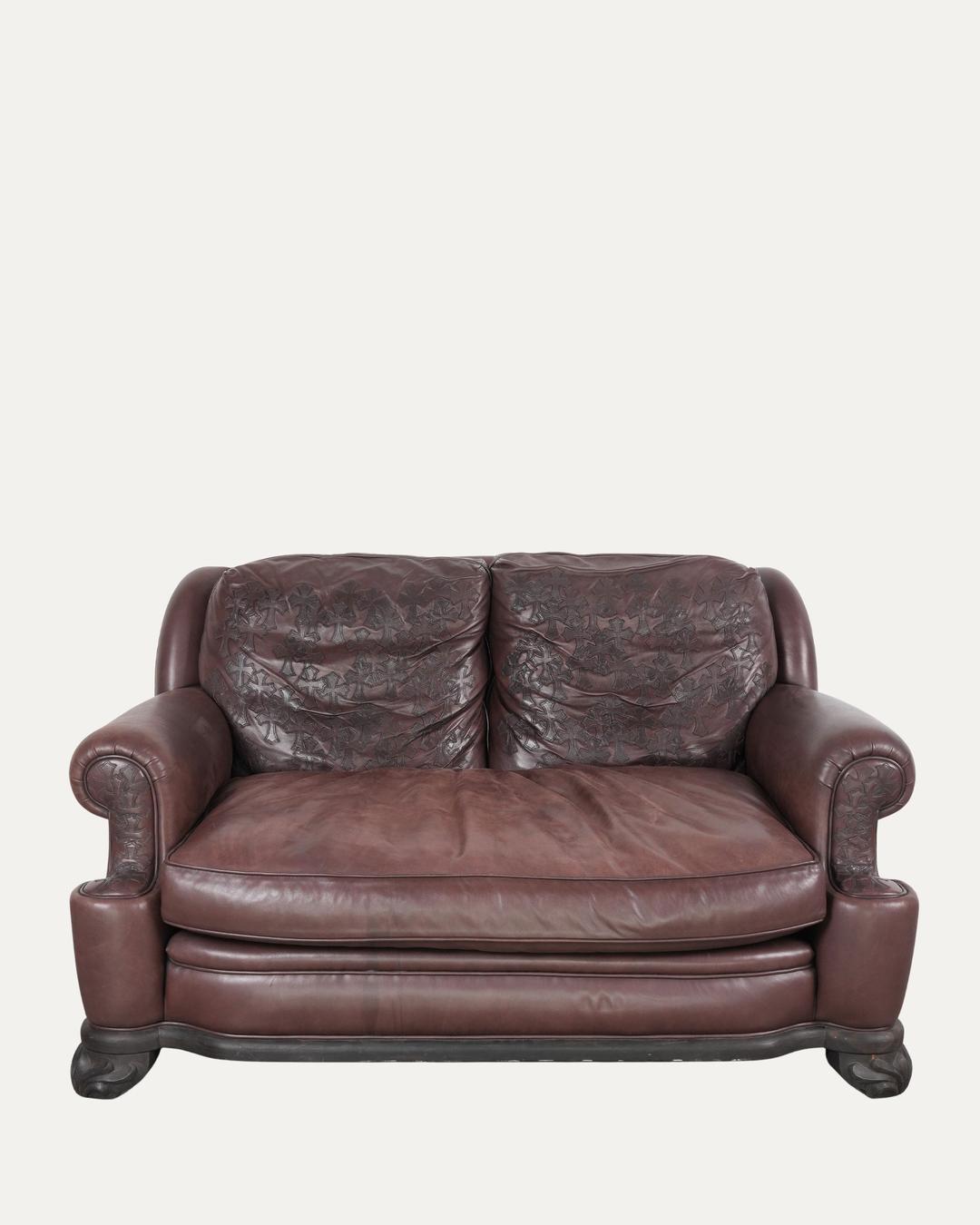 Leather & Ebony Wood Cross Patch Sofa - OS / Brown