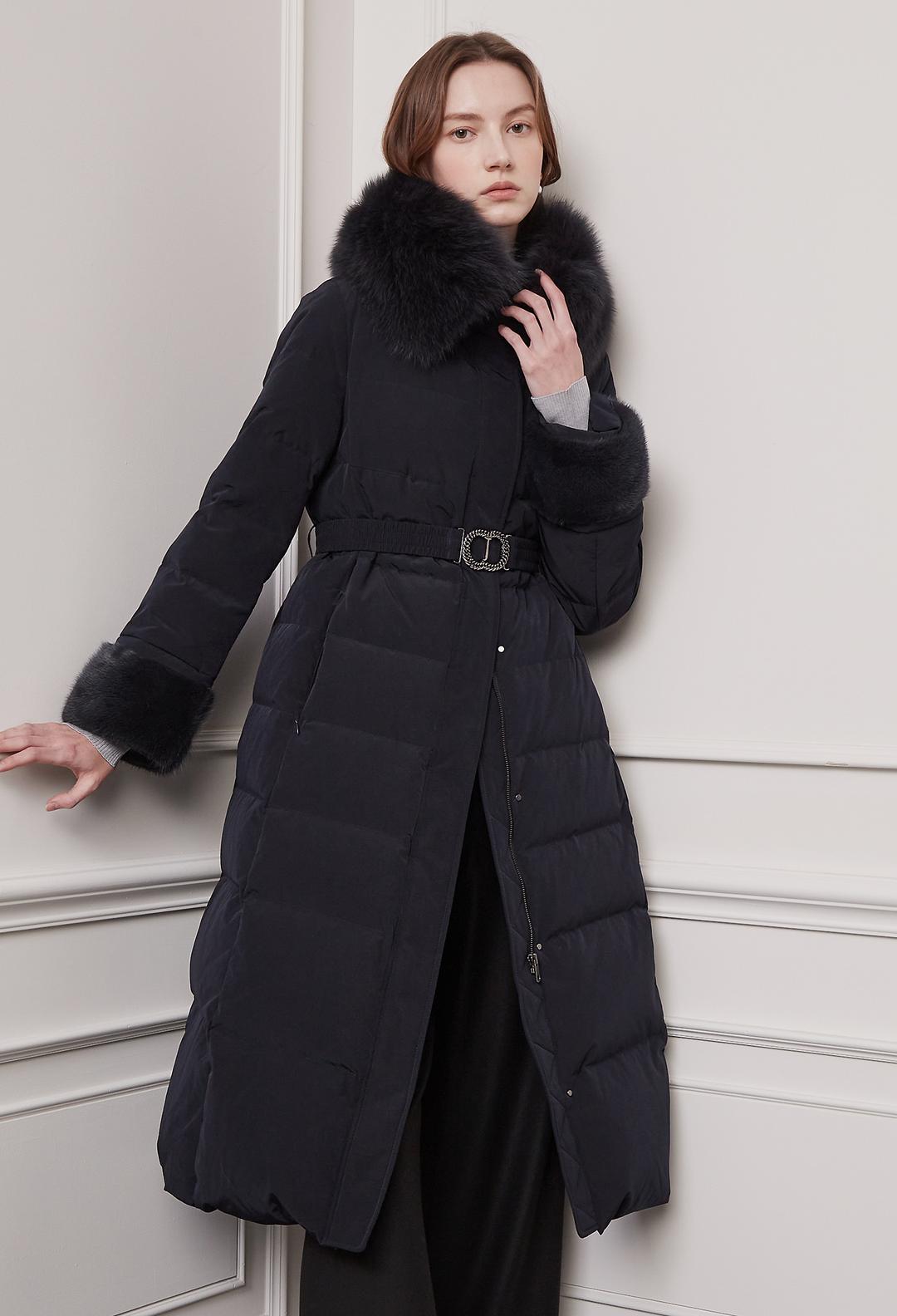 탈부착 퍼 벨티드 롱 패딩 (NAVY)