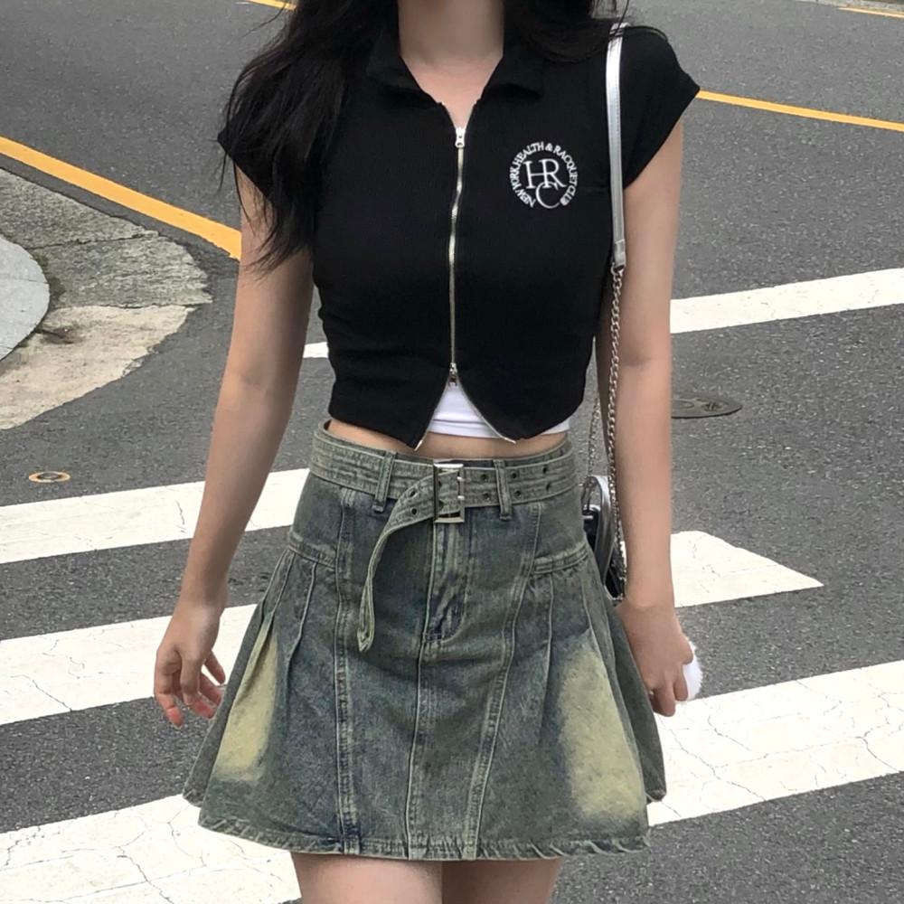 투웨이집업 골지반팔티 세미크롭반팔