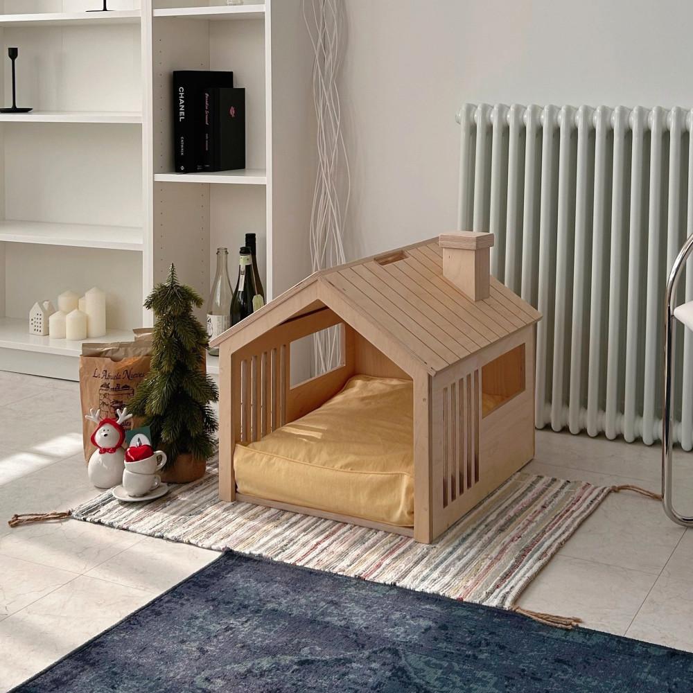 크림 애견 하우스 원목 숨숨집 강아지 집 반려동물