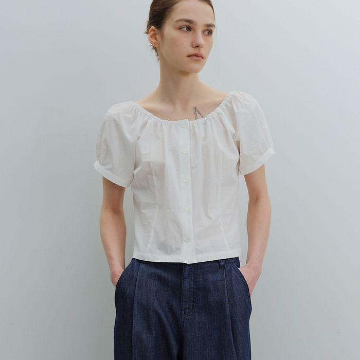 [4차 6/30 예약발송] Shirring half blouse (ivory)