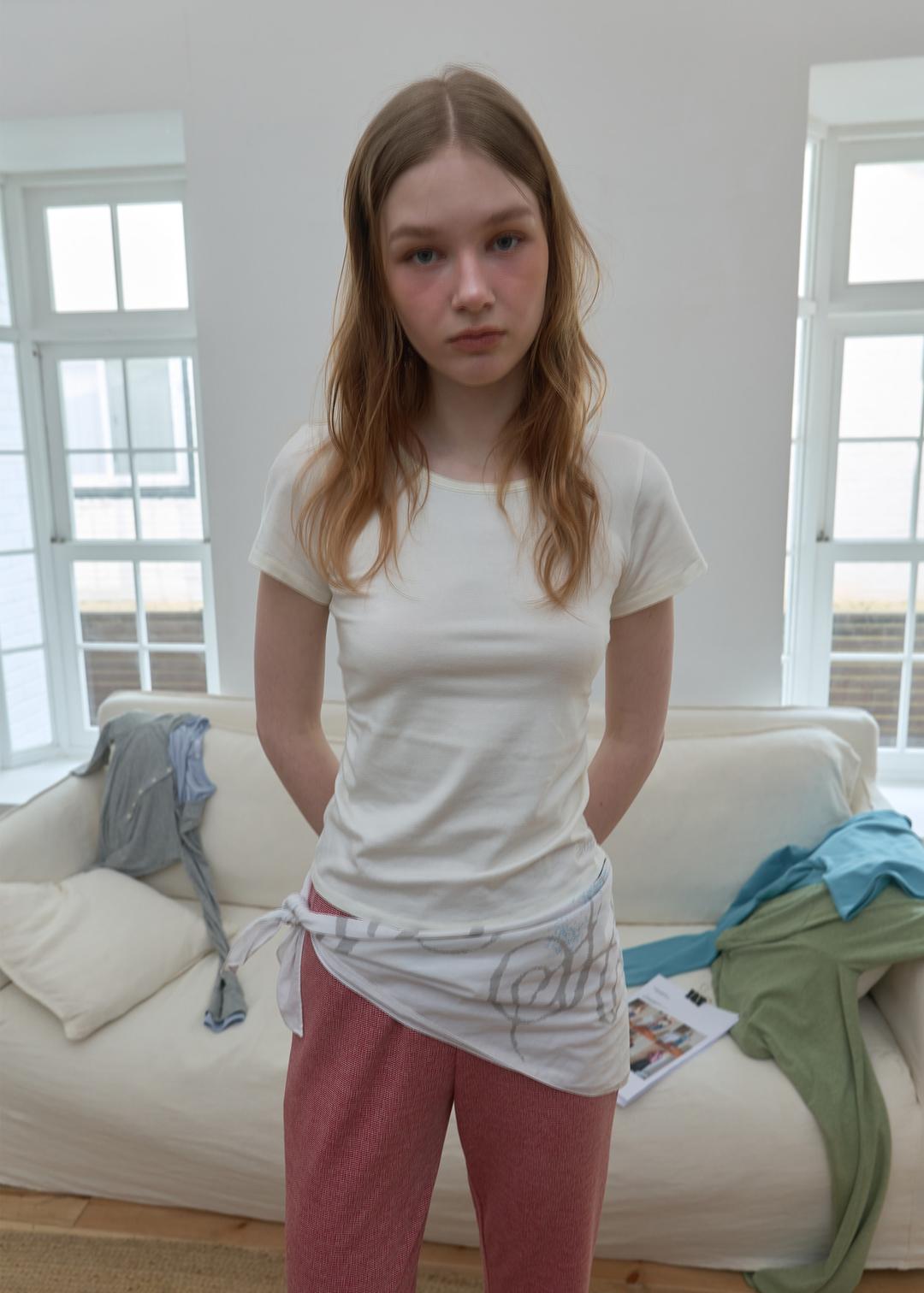 Shirred Short Sleeve Tee_Off White