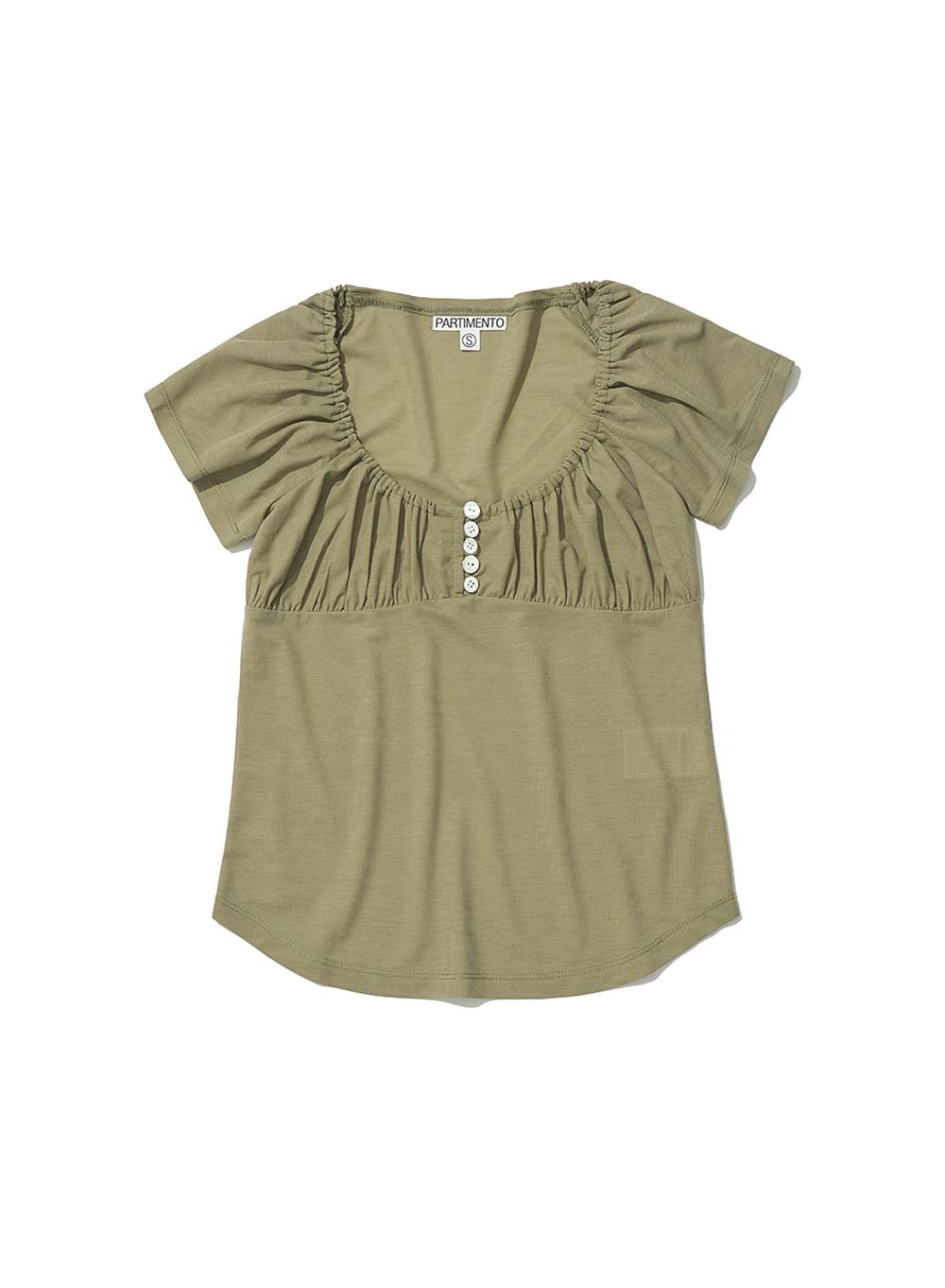 [WOMEN] BUTTON-UP GATHERING TOP_LIGHT KHAKI