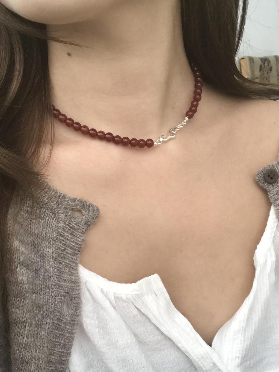 Crimson bead necklace