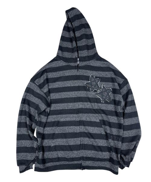 Star Stripe Knit Hood Zip-up ((Black))