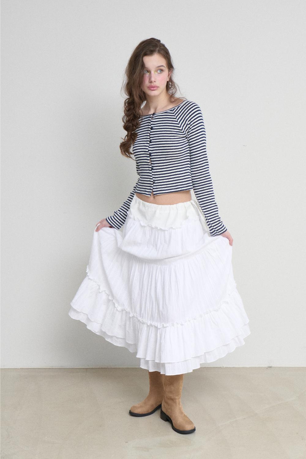 CANCAN FRILL SHIRRING LONG SKIRT (WHITE)