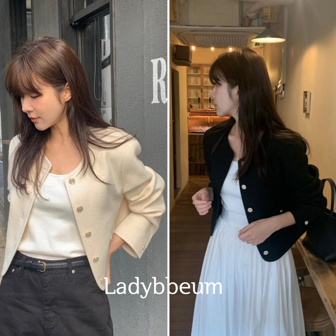 (아이당일) 24ss 베르가못 캘리 트위드자켓 (2col) 노카라 긴팔 세미크롭jk