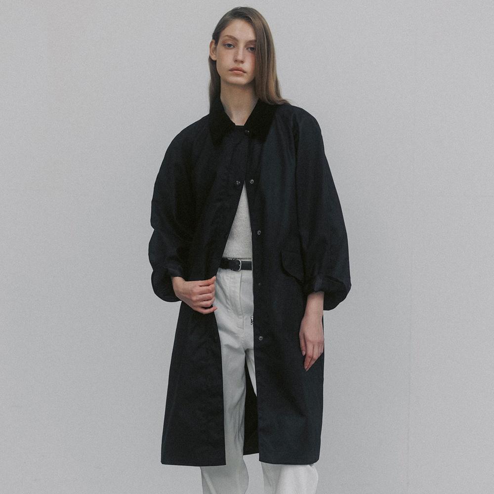 Waxed cotton hooded trench (Black)