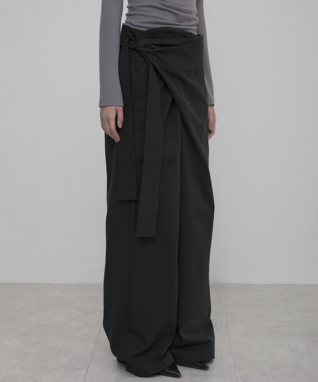 Layered Wrap Trousers (FL-255_Black)