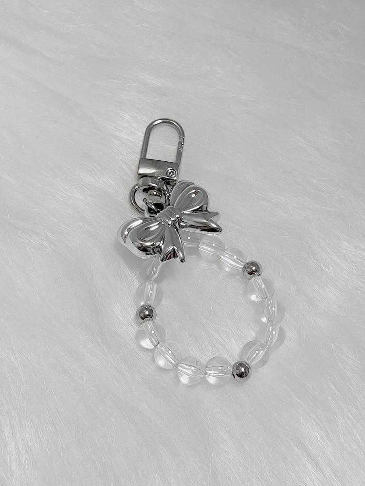실버 투명 구슬 리본 포인트 키링