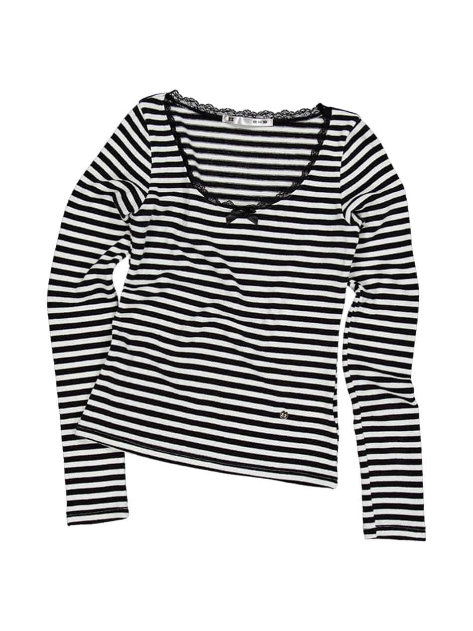 STRIPE LACE TOP / IVORY