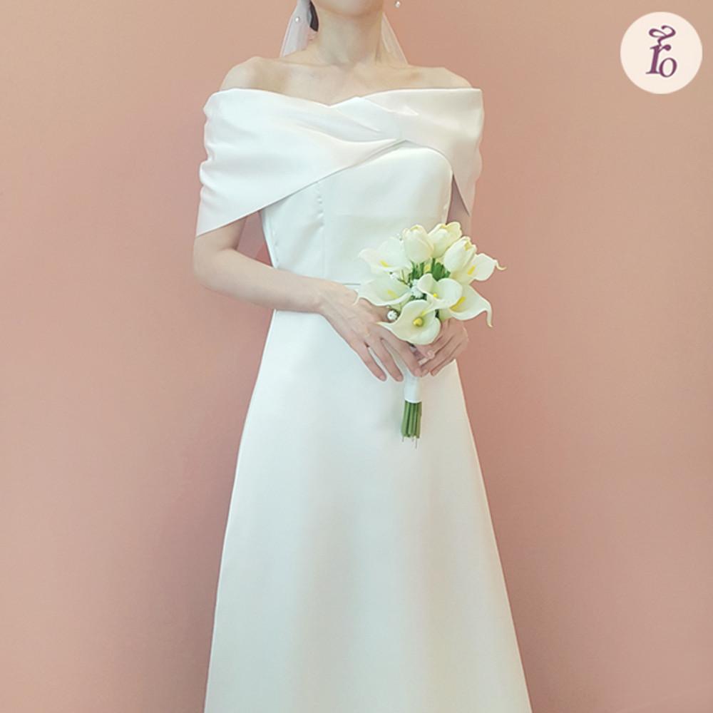 뮤즈 새틴 오프숄더 셀프웨딩 피로연 2부 돌잔치 스몰웨딩 스냅촬영 연회장 리마인드웨딩 원피스
