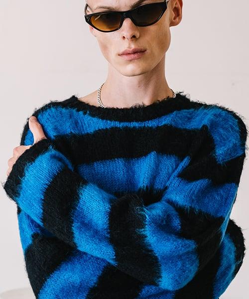 브러쉬 스트라이프 니트_블랙/블루