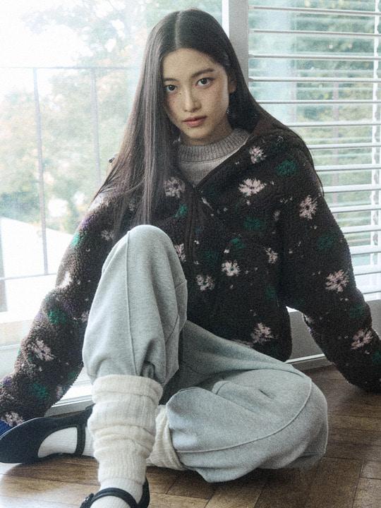 W PATTERN FLEECE JACKET [DEEP BROWN]