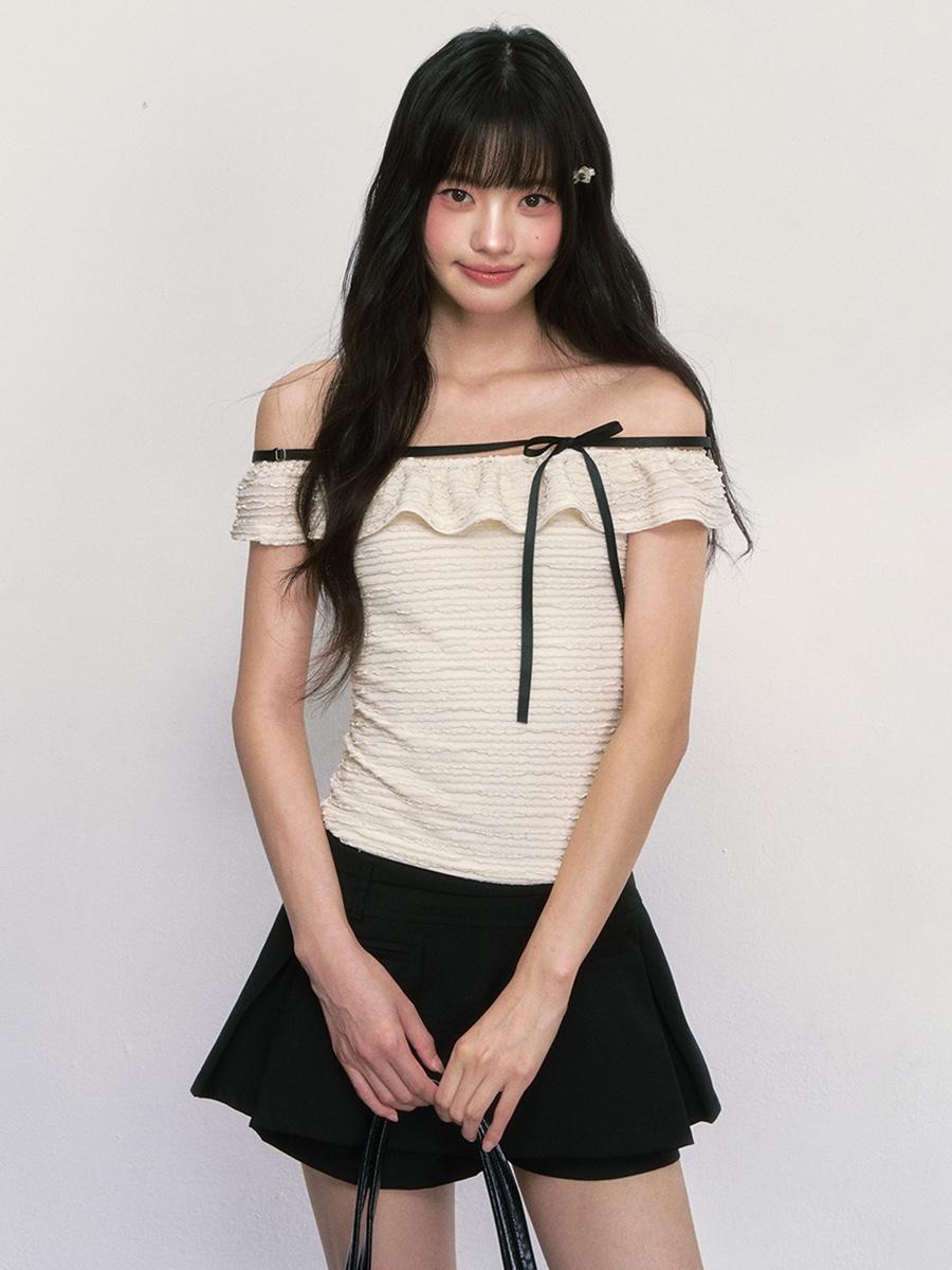 Weekendhub Ribbon Meringue Off-Shoulder Top