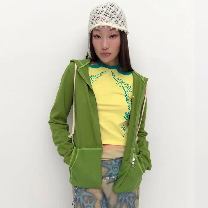 Dotori zip-up hoodie Green